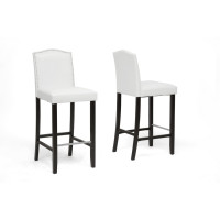 Baxton Studio Bbt5111 Bar Stool-White Libra White Modern Bar Stool With Nail Head Trim Set of 2